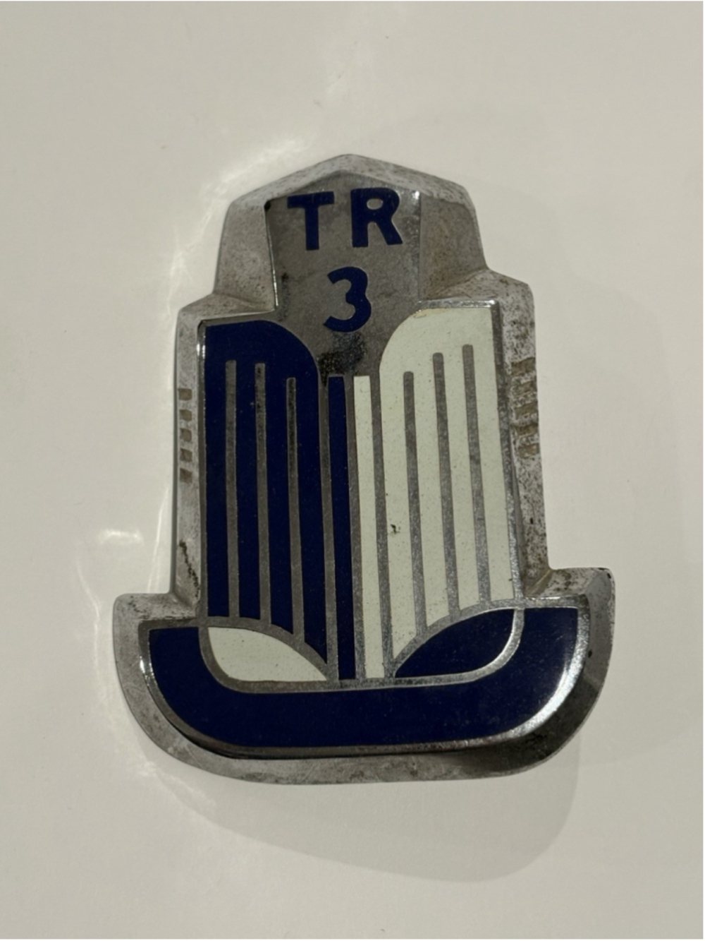 Triumph TR3 Bonnet Badge Shield Emblem Blue Cream Fits 1955-1962 Vintage UK